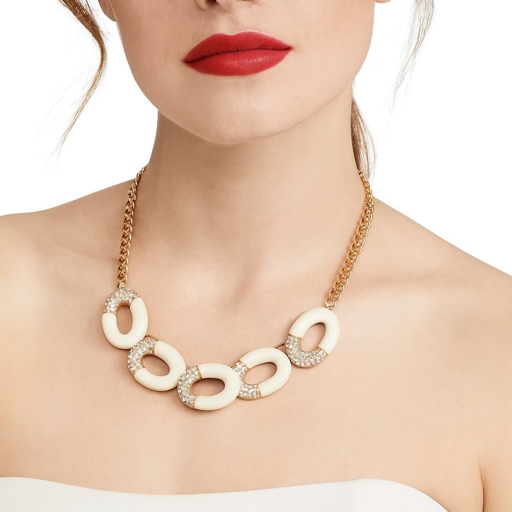 T Tahari White Lucite & Rhinestone Signed Statement‎ Necklace